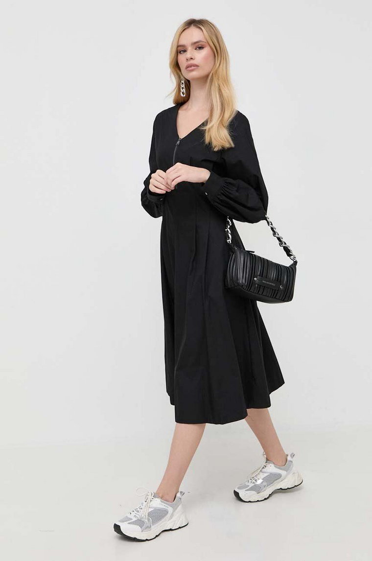 Karl Lagerfeld sukienka bawełniana kolor czarny mini rozkloszowana