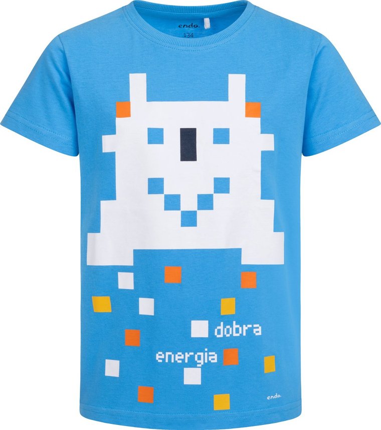 T-shirt dziecięcy chłopięcy Bawełniany  niebieski  164 Stworek Pixel Endo