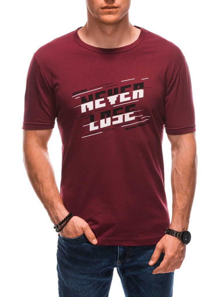 T-shirt męski z nadrukiem S1866 - ciemnoczerwony