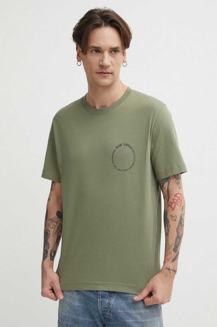 Marc O'Polo t-shirt bawełniany męski kolor zielony z nadrukiem 423201251066