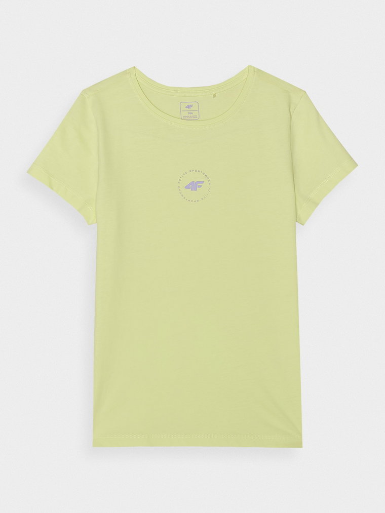 T-shirt z bawełny organicznej gładki dziewczęcy - limonka
