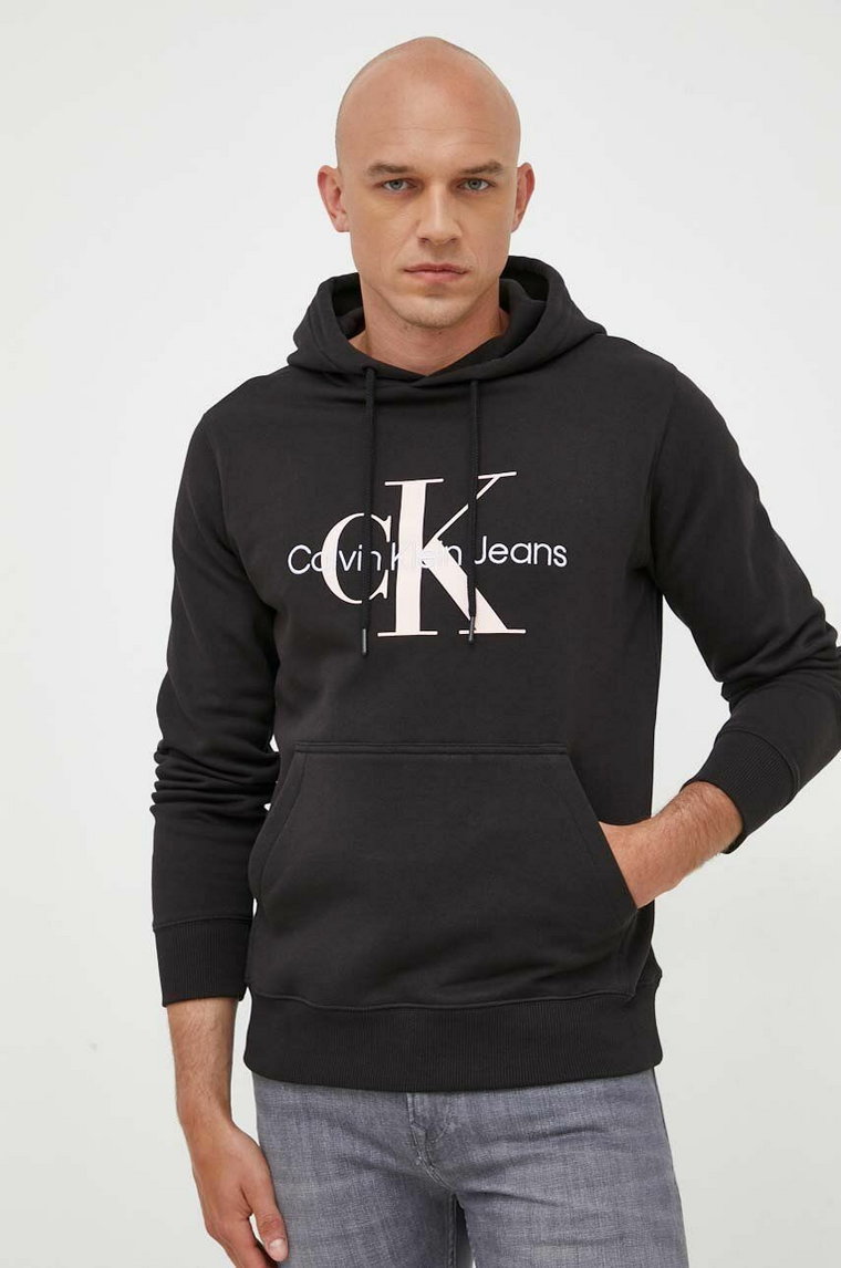 Calvin Klein Jeans bluza bawełniana męska kolor czarny z kapturem