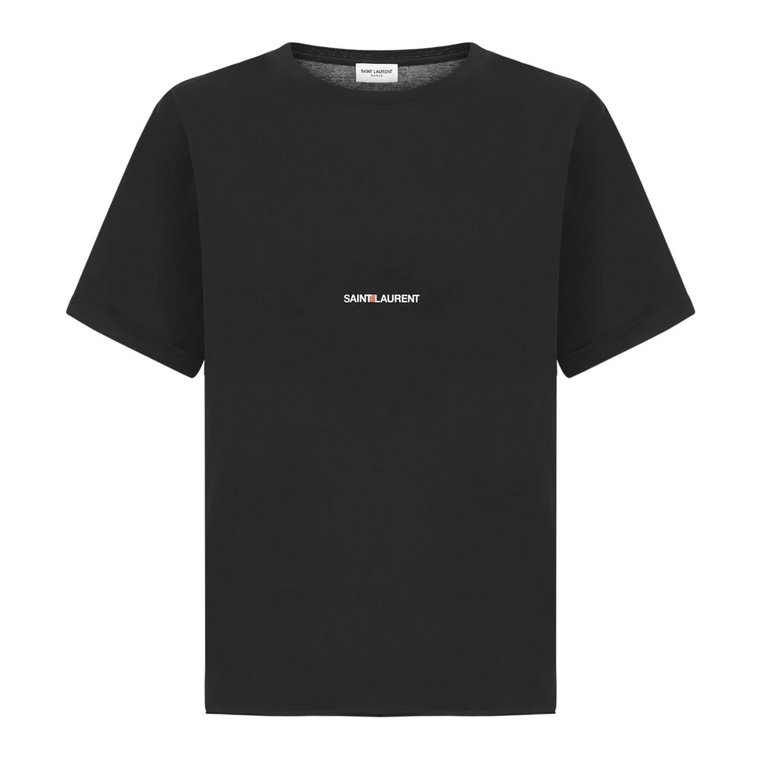 Czarna koszulka z bawełnianej dzianiny z ikonicznym logo Saint Laurent