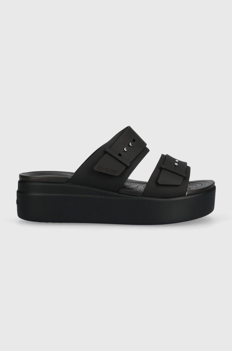 Crocs klapki Brooklyn Low Wedge Sandal damskie kolor czarny na platformie 208728