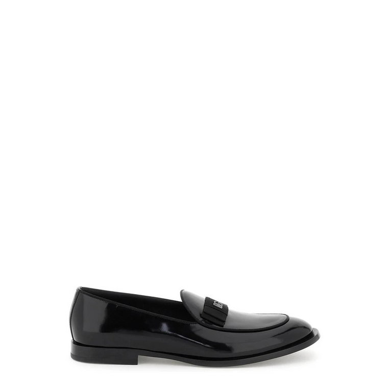 Czarne płaskie buty skórzane z logo Dolce & Gabbana