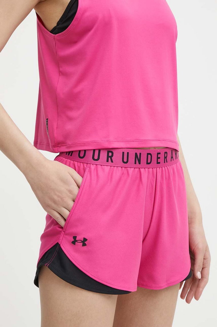 Under Armour szorty treningowe Play Up 3.0 kolor różowy z nadrukiem medium waist