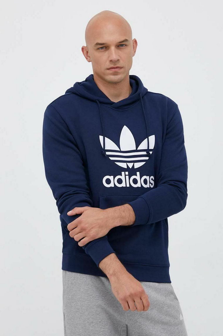 adidas Originals bluza bawełniana męska kolor granatowy z kapturem z nadrukiem