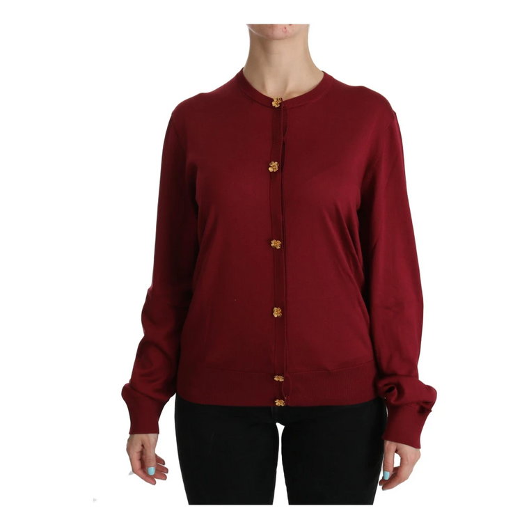 Red Silk Long Sleeve Cardigan Sweater Dolce & Gabbana