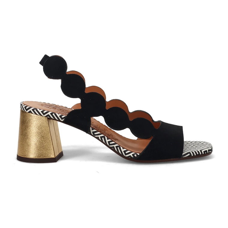 Czarne Sandały z Zamszu z Geometrycznym Wzorem Chie Mihara