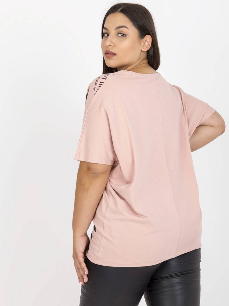 Bluzka plus size jasny różowy casual codzienna dekolt w kształcie V rękaw krótki dżety