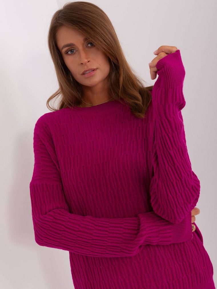 Sweter klasyczny fioletowy casual dekolt okrągły rękaw długi