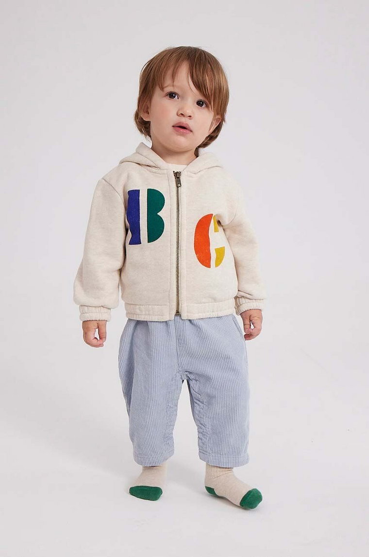 Bobo Choses bluza bawełniana niemowlęca kolor beżowy z kapturem z nadrukiem