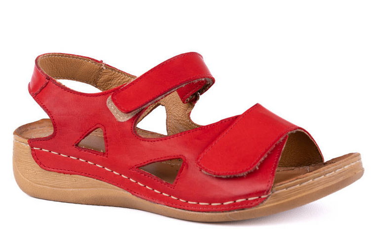 Skórzane Sandały damskie na szersze stopy czerwone komfortowe Łukbut