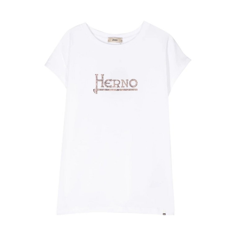 Biała koszulka z Logo z ozdobnymi ćwiekami Herno