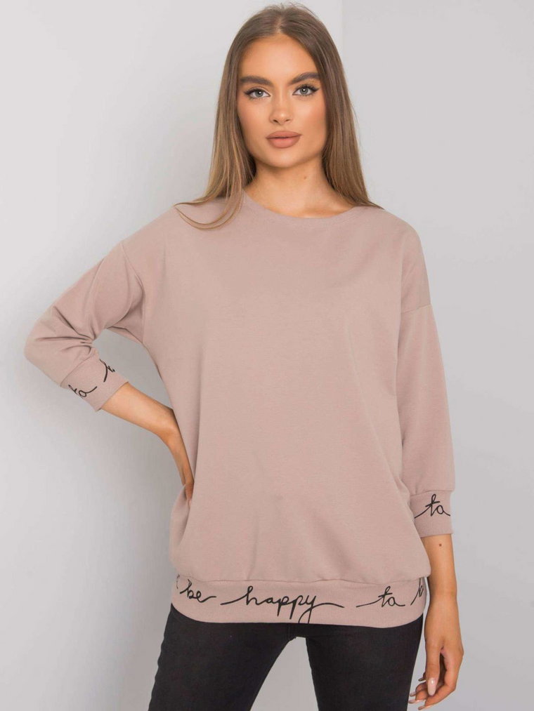 Bluza bez kaptura beżowy casual wkładane przez głowę dekolt okrągły rękaw 3/4