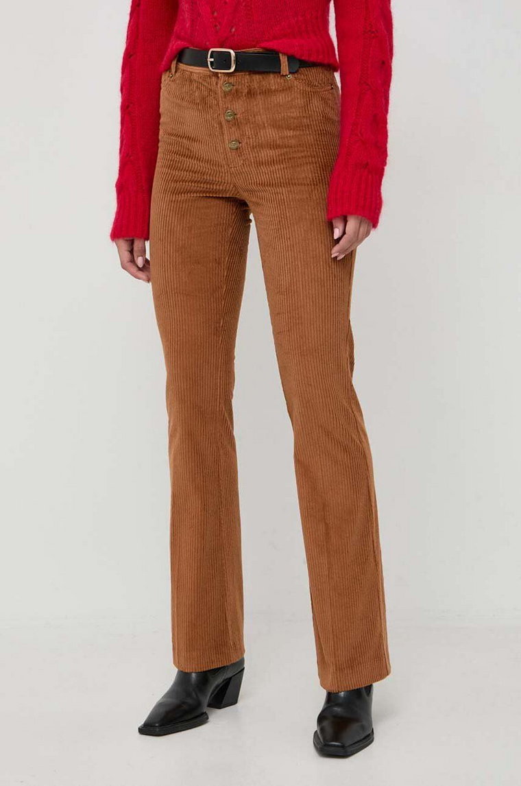 Twinset spodnie sztruksowe kolor brązowy dopasowane high waist