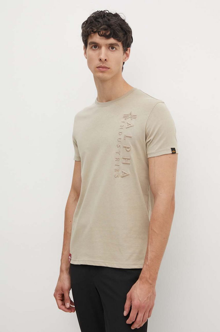 Alpha Industries t-shirt bawełniany męski kolor beżowy wzorzysty 138500