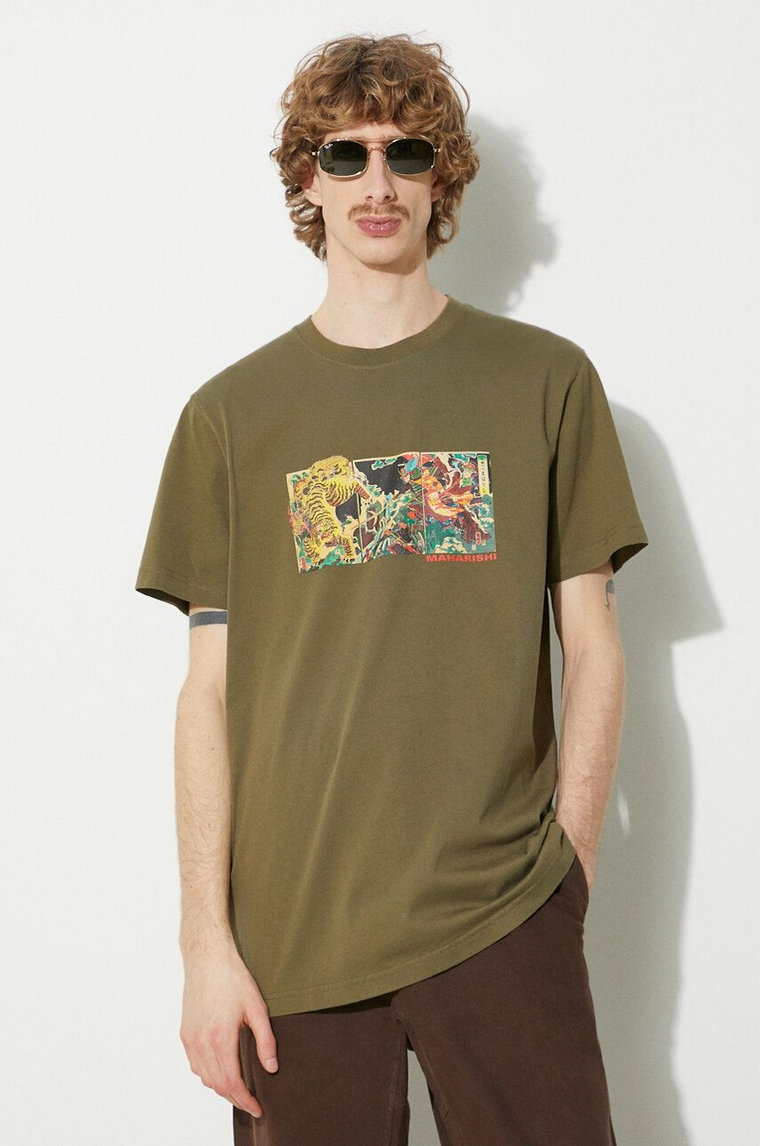 Maharishi t-shirt bawełniany Tiger Vs. Samurai T-Shirt męski kolor zielony z nadrukiem 1079.OLIVE