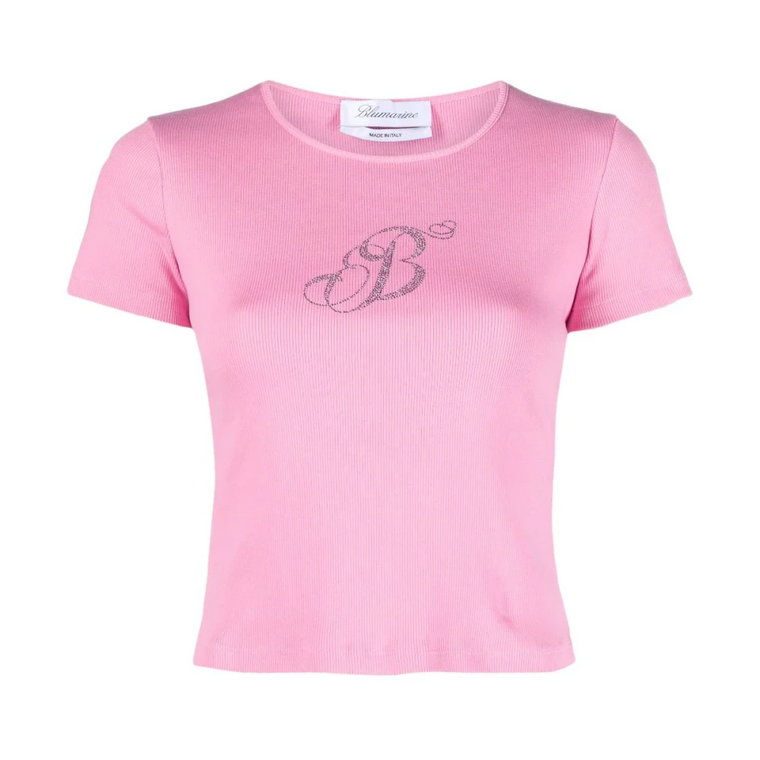 Różowe T-shirty i Pola z Falbanką z Koronki Blumarine