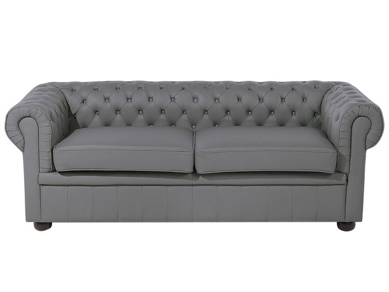 Sofa 3-osobowa skórzana szara CHESTERFIELD