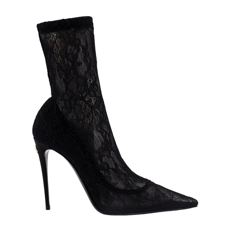 Czarne Skarpety Buty na Kostkę z Metalowym Monogramem Dolce & Gabbana