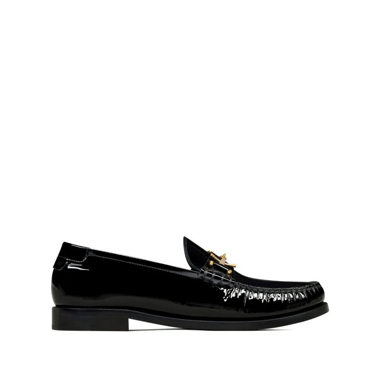 Czarne lakierowane metalowe podeszwy buty Saint Laurent