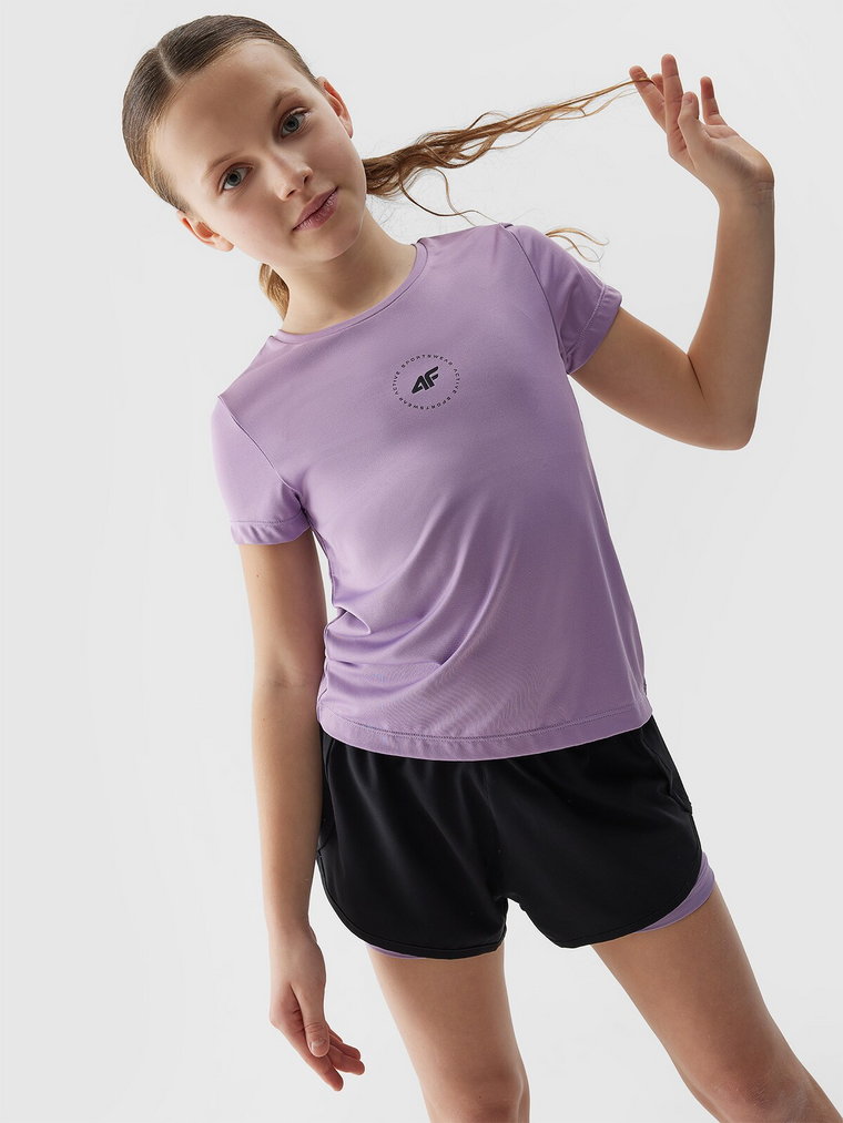 T-shirt sportowy szybkoschnący dziewczęcy - fioletowy