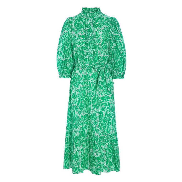 Zielona sukienka z nadrukiem z marszczeniami przy guzikach Dea Kudibal