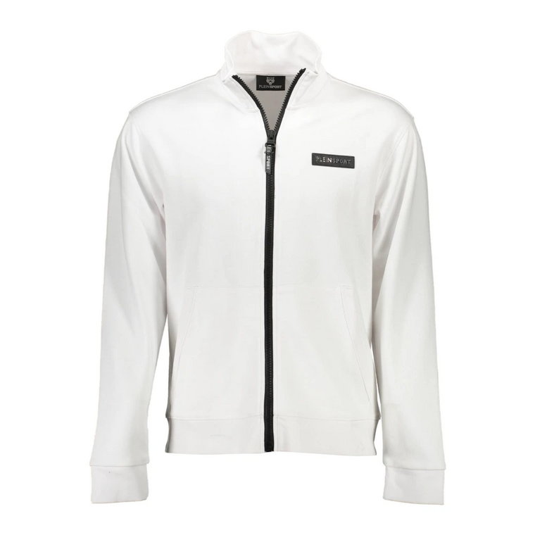 Biała Bawełniana Bluza z Zamkiem i Kieszeniami Plein Sport