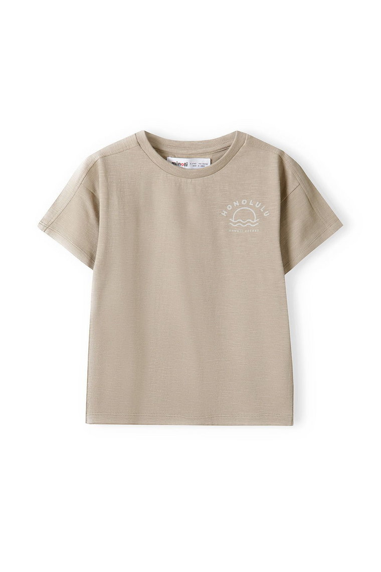 Beżowy t-shirt bawełniany dla chłopca z napisami