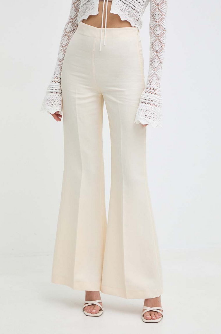 Twinset spodnie z domieszką lnu kolor beżowy proste high waist