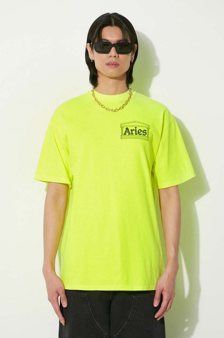 Aries t-shirt bawełniany Fluoro Temple SS Tee męski kolor żółty z nadrukiem SUAR60000X