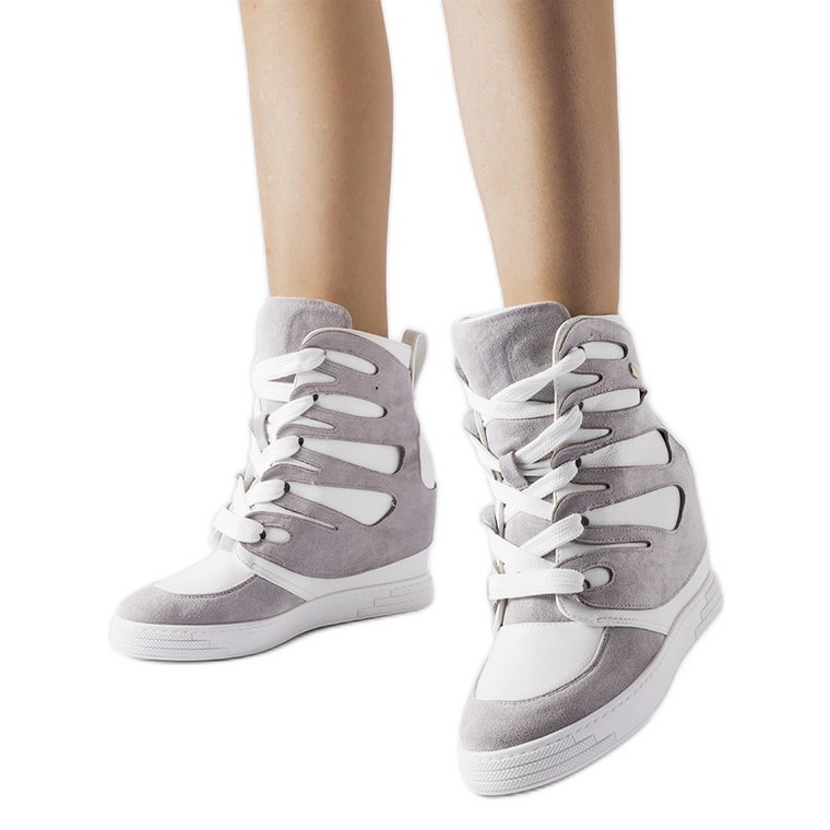 Biało-szare sneakersy na koturnie Pantaleone