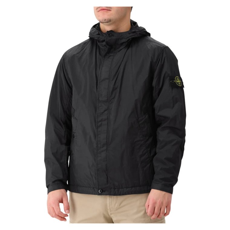 Czarna Krótka Parka Wiatrówka Stone Island