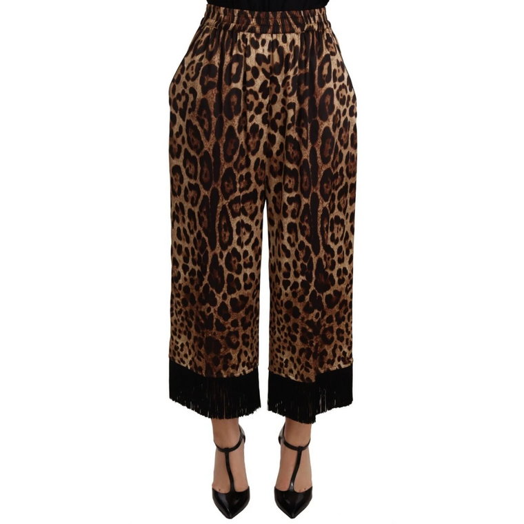 Spodnie z jedwabiu w panterkę z frędzlami Dolce & Gabbana
