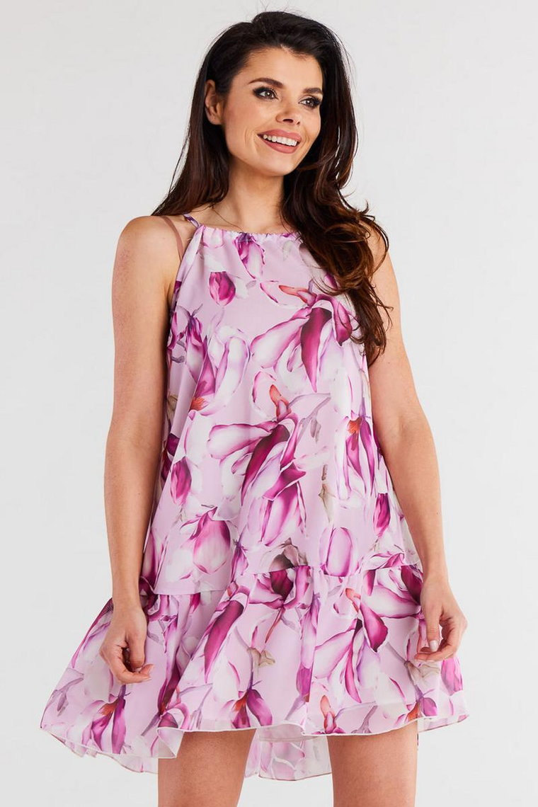 Rozkloszowana sukienka szyfonowa na ramiączkach w kwiaty