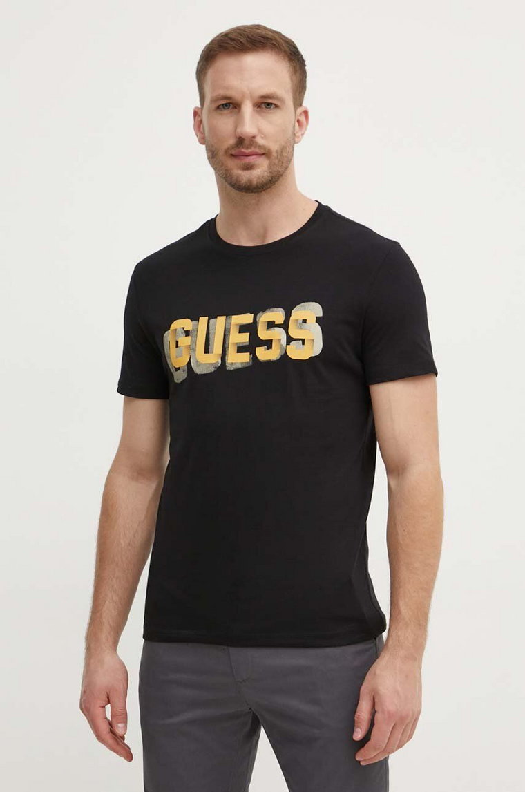 Guess t-shirt bawełniany męski kolor czarny z nadrukiem M4YI15 I3Z14