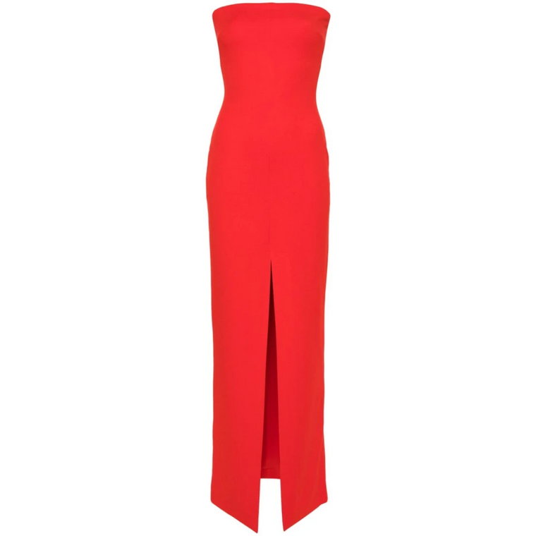 Czerwona Sukienka Maxi Bez Ramiączek z Rozcięciem z Przodu Solace London