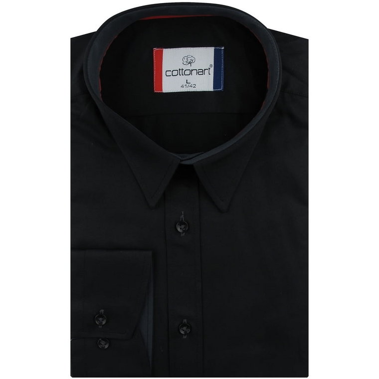 Koszula Męska Elegancka Wizytowa do garnituru gładka czarna z długim rękawem w kroju SLIM FIT Cottonart E438