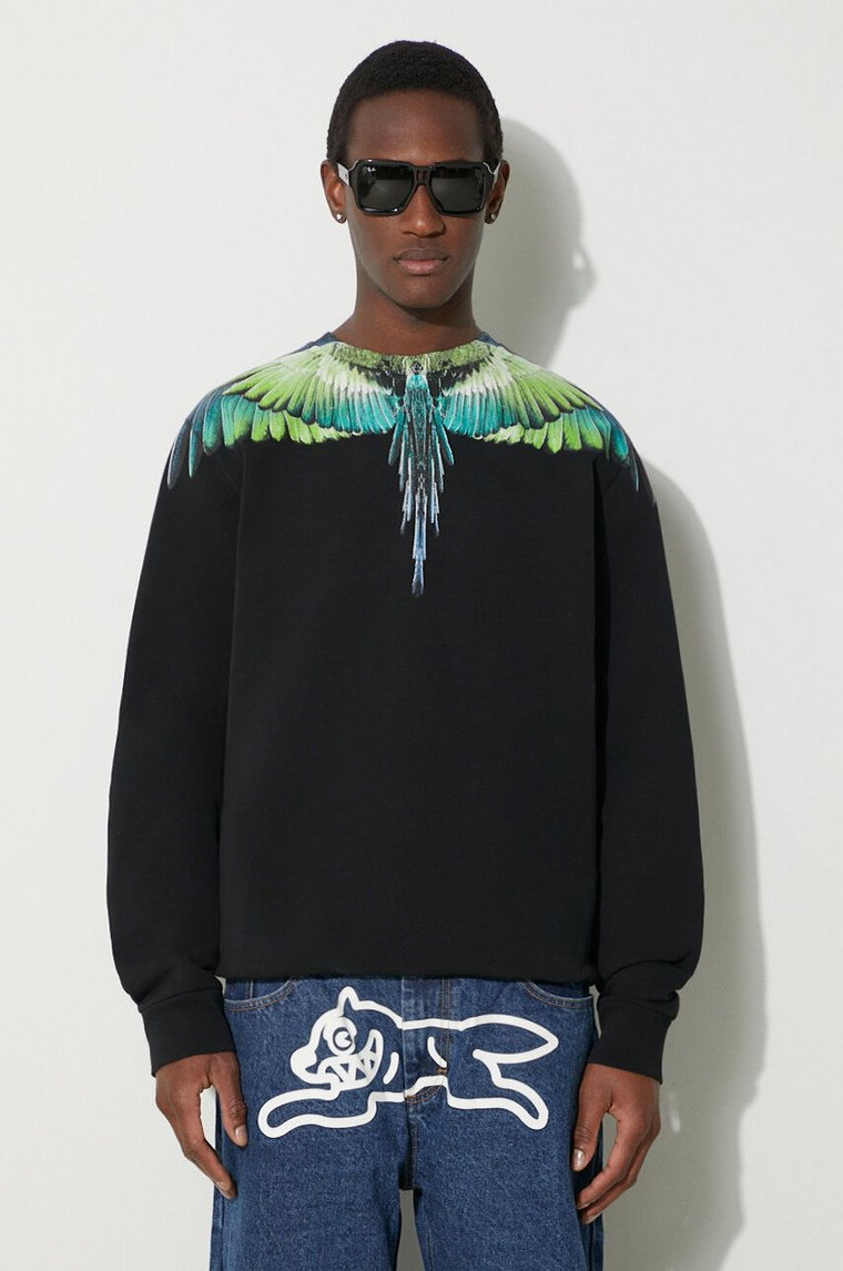 Marcelo Burlon bluza bawełniana Icon Wings Regular Crewneck męska kolor czarny z nadrukiem CMBA009S24FLE0011050