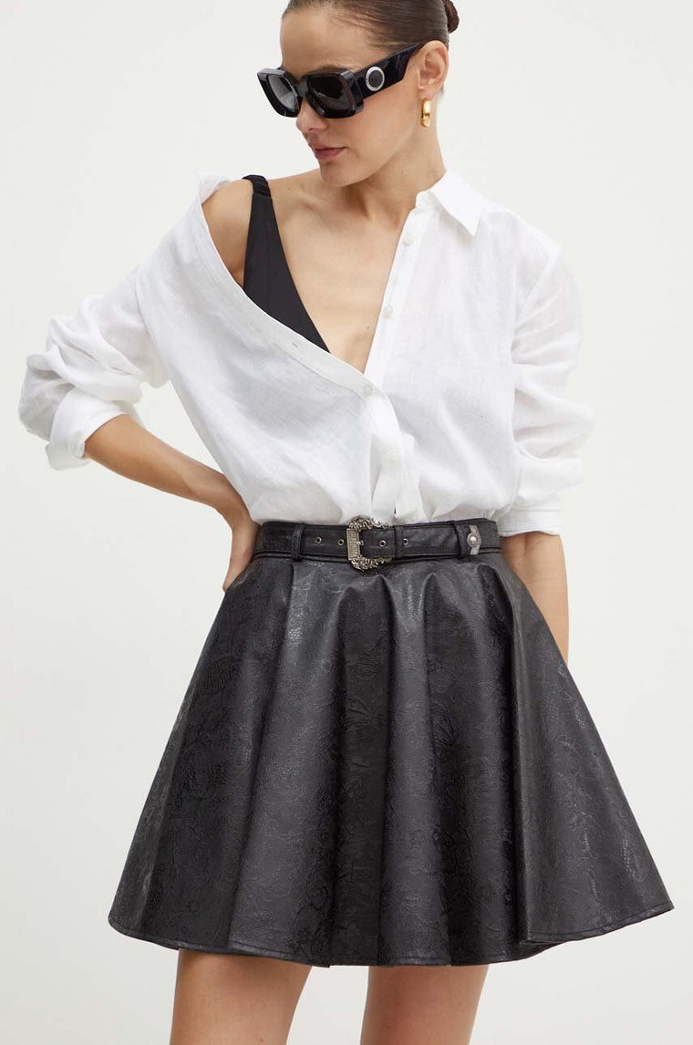 Versace Jeans Couture spódnica kolor czarny mini rozkloszowana 77HAE817 Q0007