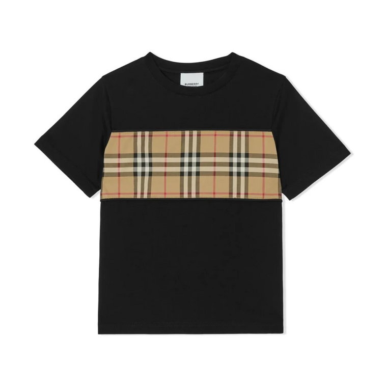 Bawełniana T-Shirt z Okrągłym Dekoltem i Panelem w Wzór Vintage Check Burberry