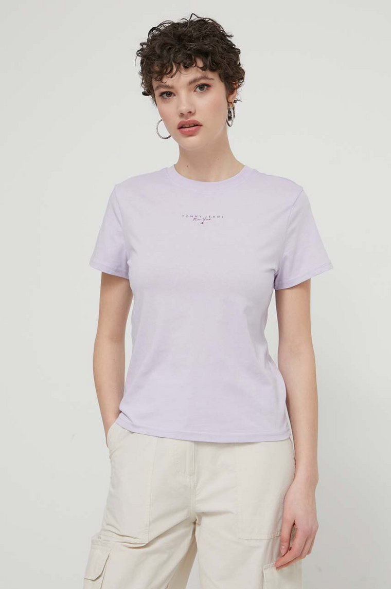 Tommy Jeans t-shirt bawełniany damski kolor fioletowy