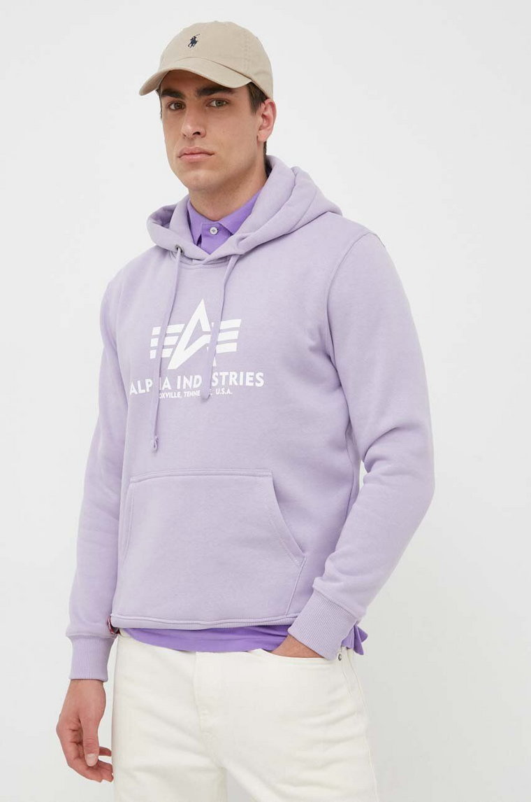 Alpha Industries bluza męska kolor fioletowy z kapturem z nadrukiem