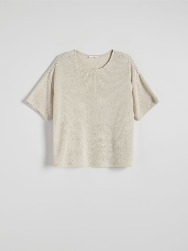 Reserved - Dzianinowa bluzka oversize z wiskozą - kremowy