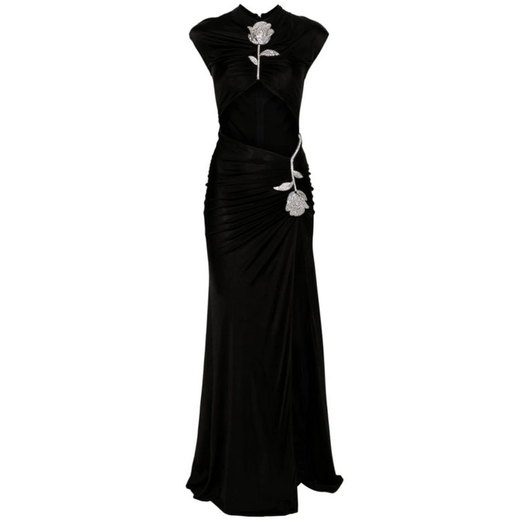 Czarny Maxi Sukienka z Kryształami Róży David Koma