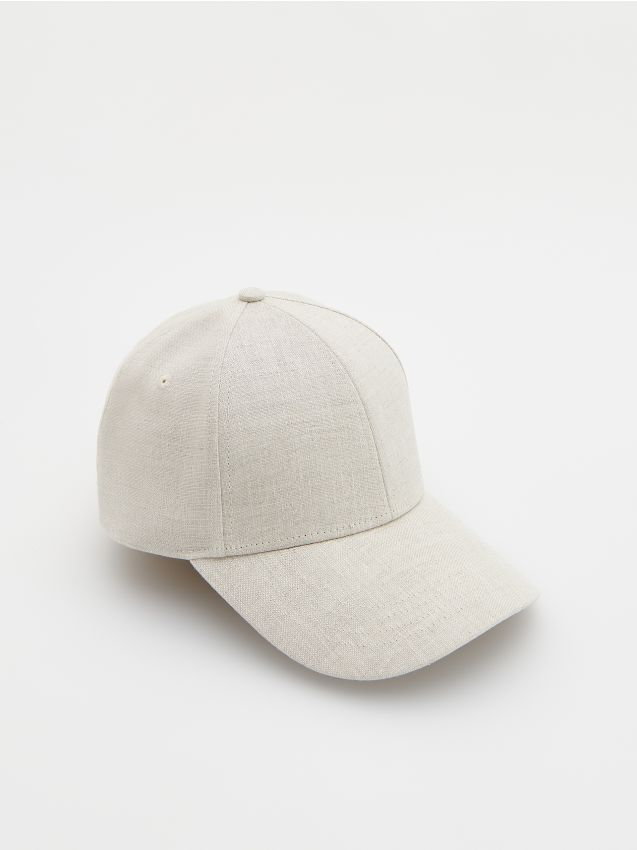 Reserved - Lniana czapka z daszkiem - beżowy