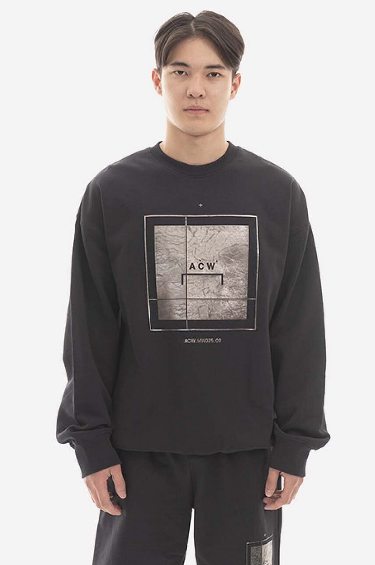 A-COLD-WALL* bluza bawełniana Foil Grid Crewneck męska kolor czarny z nadrukiem ACWMW075.-BLACK