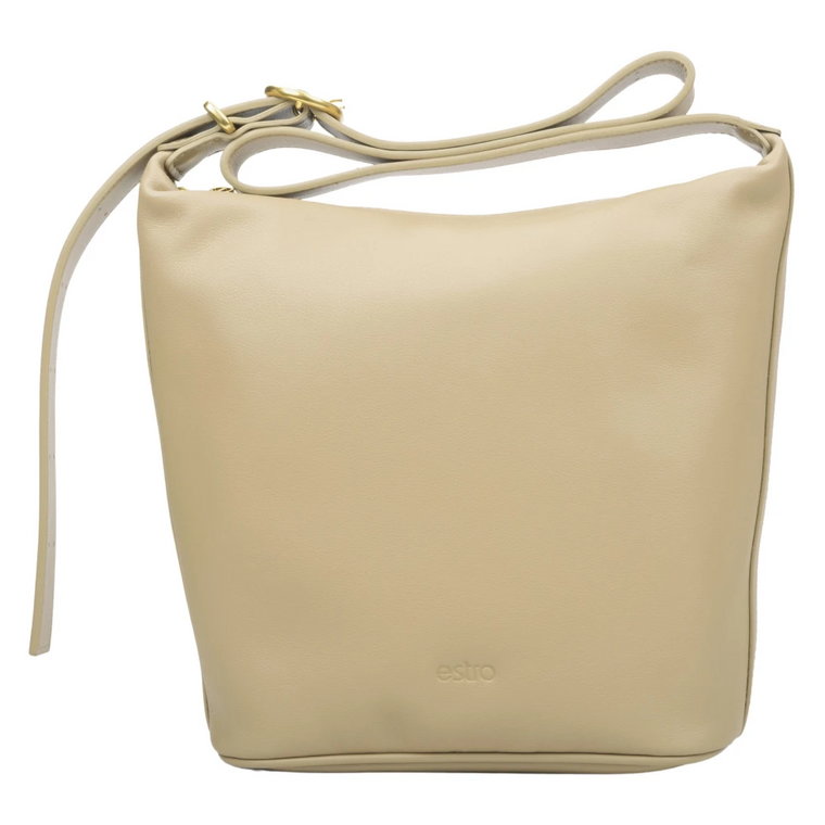 Beige Bucket Bag made of Genuine Leather Estro Er00114431 Estro