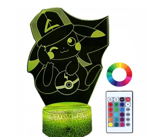 Lampka Nocna Pikachu Pokemon 3D Led Grawer Imię